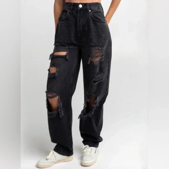 BDG Urban Outfitter Jeans Women’s 27 Black High Rise Baggy Skater Ripped Grunge - Picture 13 of 16